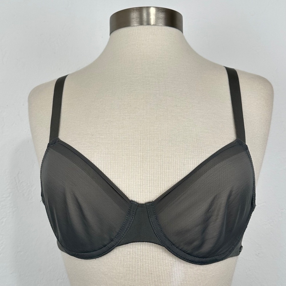 Skims No Show Molded Unlined Demi Bra Sz 36A Gray Onyx Sheer Mesh